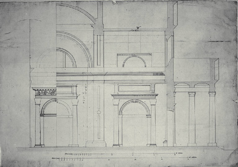 Sezione longitudinale della chiesa di S. Vittore a Calcio (disegno) di Amati, Carlo (sec. XIX)