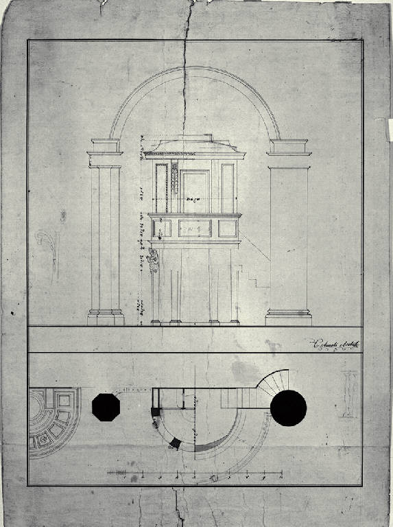 Pianta e prospetto del pulpito del Duomo di Monza (disegno) di Amati, Carlo (sec. XIX)