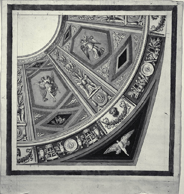 Particolare della decorazione del soffitto a volta di teatro (disegno) di Monticelli, Angelo ((?)) (sec. XIX)