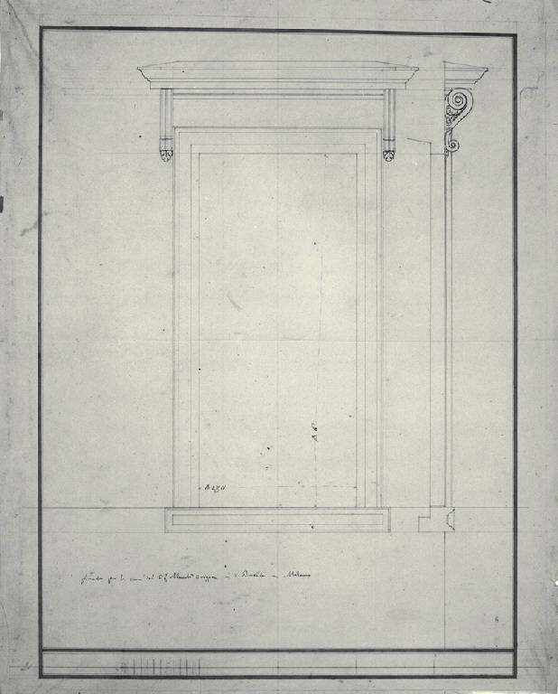 Prospetti frontale e laterale di una finestra di Palazzo Arrigoni a Milano (già Contrada S. Romano 403) (disegno) di Amati, Carlo (sec. XIX)