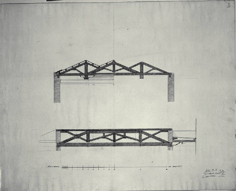 Armatura del tetto del salone della Villa Archinto (Pennati) a Monza (disegno) di Amati, Carlo (sec. XIX)