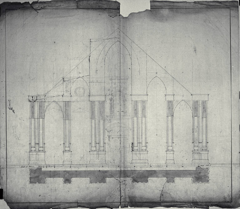 Pianta e prospetto della fronte del Duomo di Milano (disegno) di Amati, Carlo (sec. XIX)