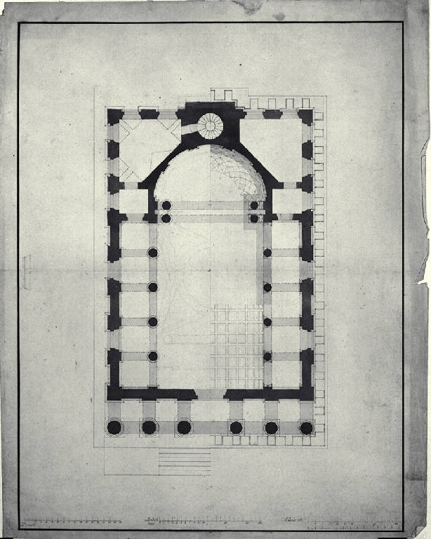 Pianta di una basilica (disegno) - ambito milanese (sec. XVIII)