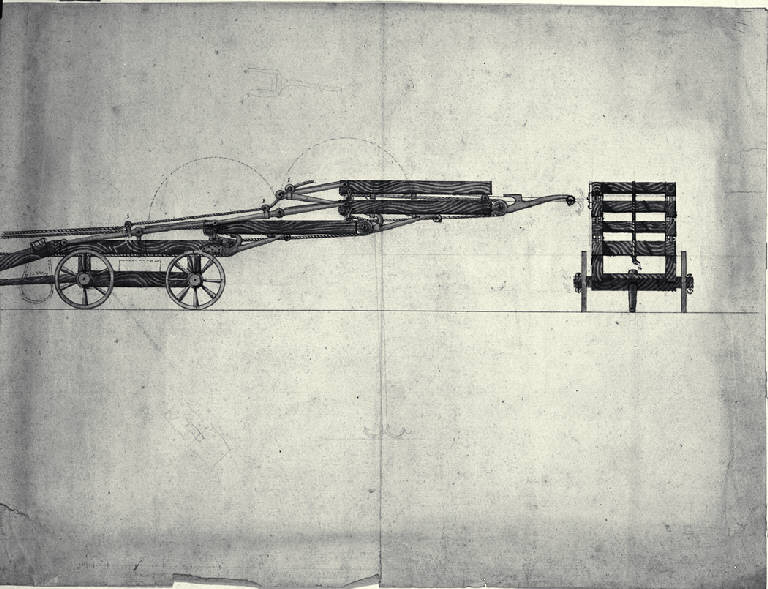 Carro per attraversare i fiumi (disegno) di Amati, Carlo (fine sec. XVIII)