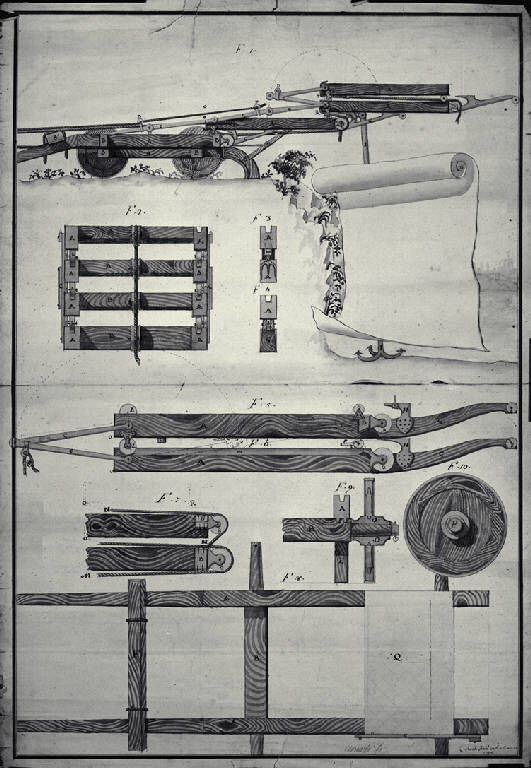 Carro per attraversare i fiumi (disegno) di Amati, Carlo (fine sec. XVIII)