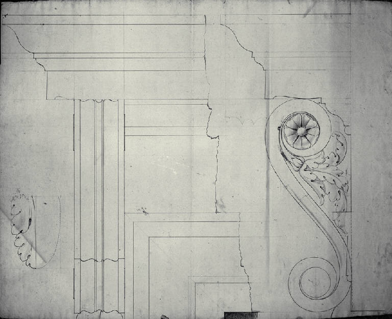 Modanature e decorazione della mensola del balcone della casa di Carlo Amati a Milano (già Contrada del Gesù 1291) (disegno) di Amati, Carlo (sec. XIX)