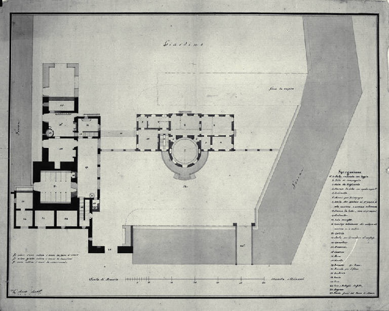 Pianta della Villa Durini (poi Frette) a Monza (disegno) di Amati, Carlo (sec. XIX)