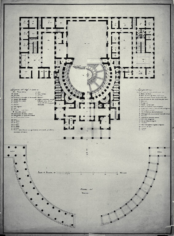 Pianta del piano terra e del secondo piano di un teatro (disegno) di Amati, Carlo (fine sec. XVIII)