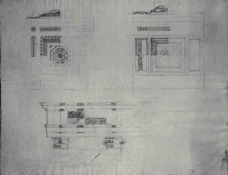 Rosoni e capitelli con trabeazione della chiesa di S. Giorgio a Casatenovo (disegno) di Amati, Carlo (sec. XIX)