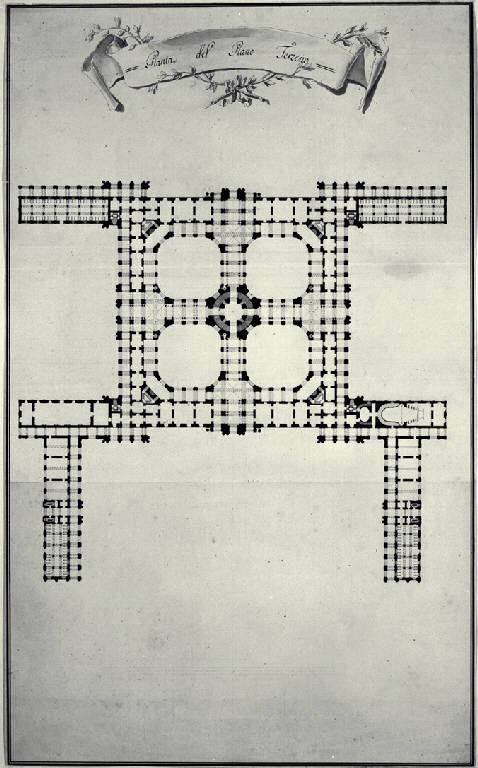 Pianta del piano terreno di una villa principesca (disegno) - ambito milanese (sec. XVIII)