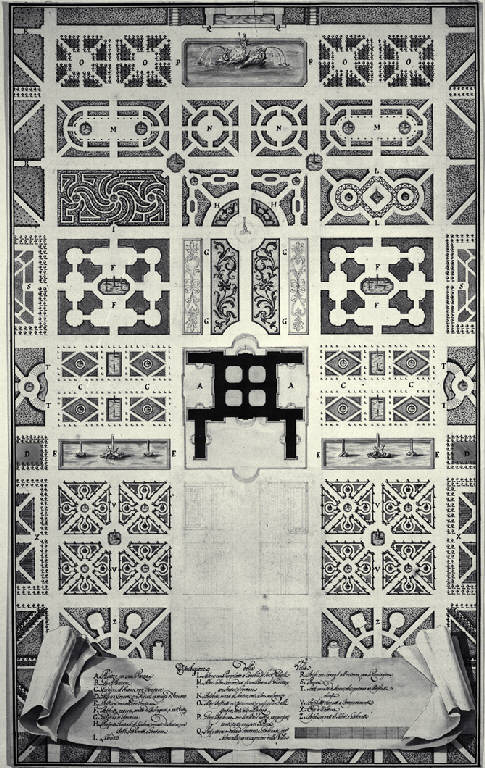Pianta di una villa principesca con giardino (disegno) - ambito milanese (sec. XVIII)