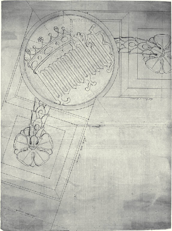 Stemma di san Carlo Borromeo all'angolo del presbiterio della chiesa di S. Carlo a Milano (disegno) di Amati, Carlo (sec. XIX)