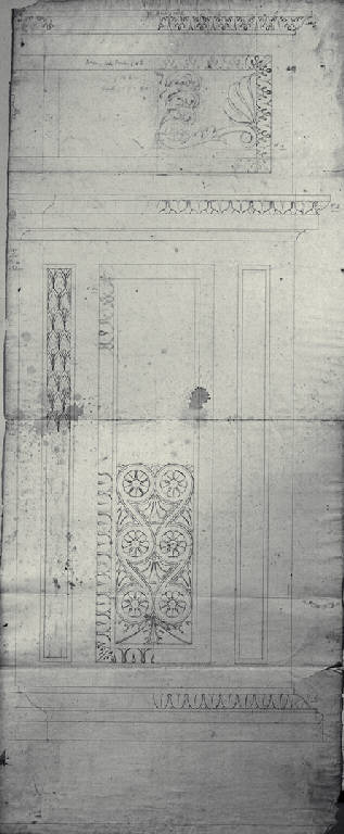 Decorazioni della lastra d'altare del Beato Giovanni Angelo Porro nella chiesa di S. Maria de' Servi a Milano (disegno) di Amati, Carlo (sec. XIX)