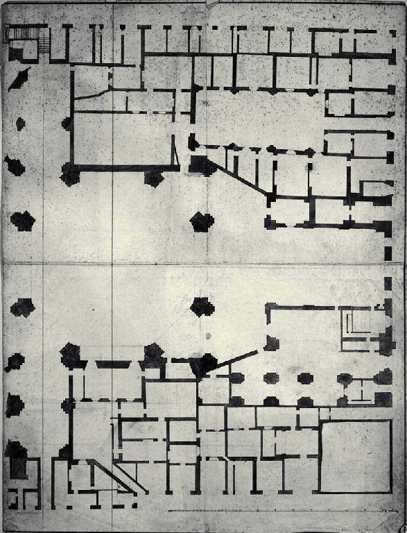 Pianta parziale del Duomo di Pavia e degli edifici circostanti (disegno) di Amati, Carlo (sec. XIX)