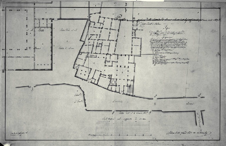 Pianta parziale del Palazzo di Brera e di Casa Trotti a Milano (già Contrada di Brera) (disegno) di Amati, Carlo (sec. XIX)