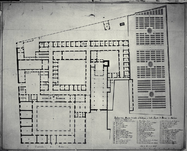 Pianta del piano inferiore del Palazzo di Brera a Milano (disegno) di Piermarini, Giuseppe (scuola) (sec. XVIII)
