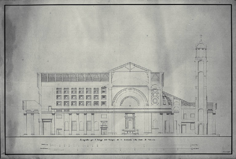 Sezione longitudinale della chiesa di S. Antonio Nuovo a Trieste (disegno) di Amati, Carlo (sec. XIX)