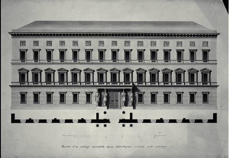 Pianta e prospetto della fronte di un palazzo (disegno) di Amati, Marco (sec. XIX)