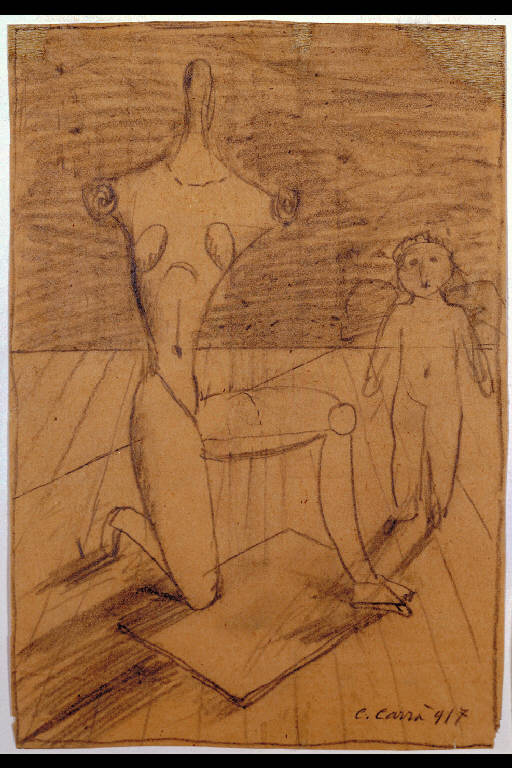 Madre e figlio, Manichino con angelo (disegno) di Carrà, Carlo (sec. XX)