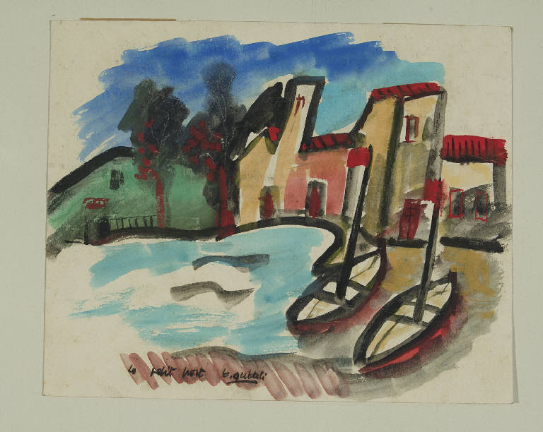 Le petit port, Casa sulle rive di un lago (disegno) di Guberti, Baldo (sec. XX)