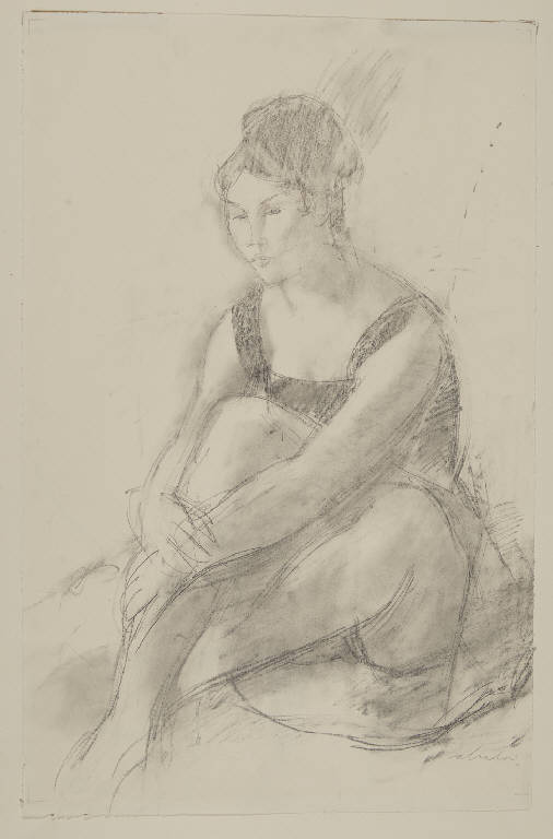 Estate, Donna seduta verso sinistra (disegno) di Salvadori, Aldo (sec. XX)