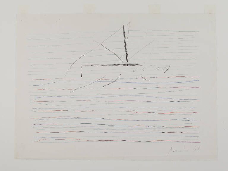 Mare con barca (disegno) di Novelli, Gastone (sec. XX)