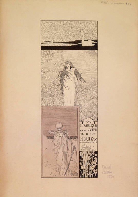 Albo della Morte: l'angelo della Vita e la Morte (disegno) di Martini, Alberto (sec. XIX)
