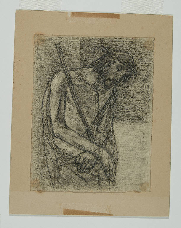 Via crucis. [Stazione I?] Gesù incoronato di spine (disegno) di Previati, Gaetano (sec. XX)