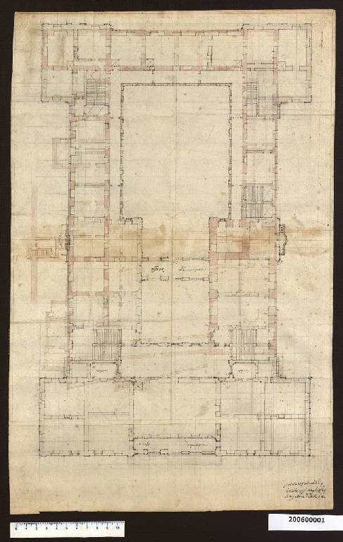Pianta del primo piano e di parte del piano terreno del castello di Austerlitz (disegno) di Martinelli, Domenico (sec. XVII)