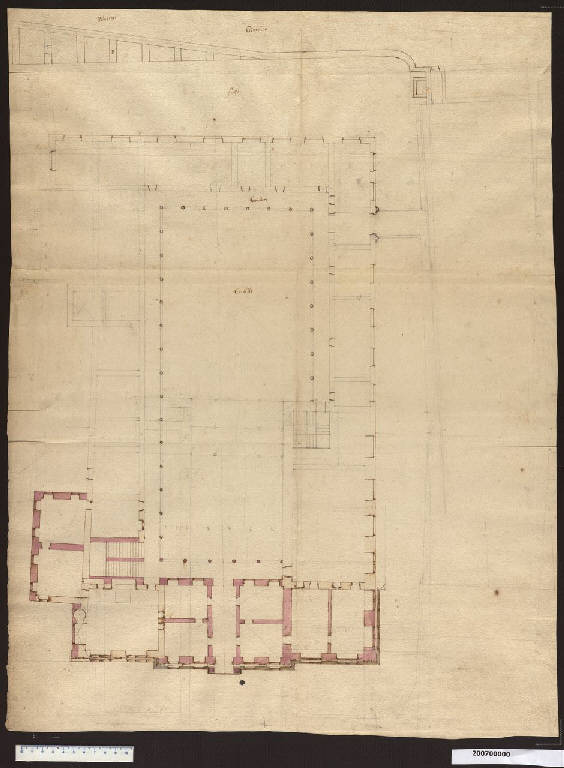 Pianta del piano terreno, lato est, del castello di Austerlitz (disegno) di Zuccalli, Henrico (sec. XVII)