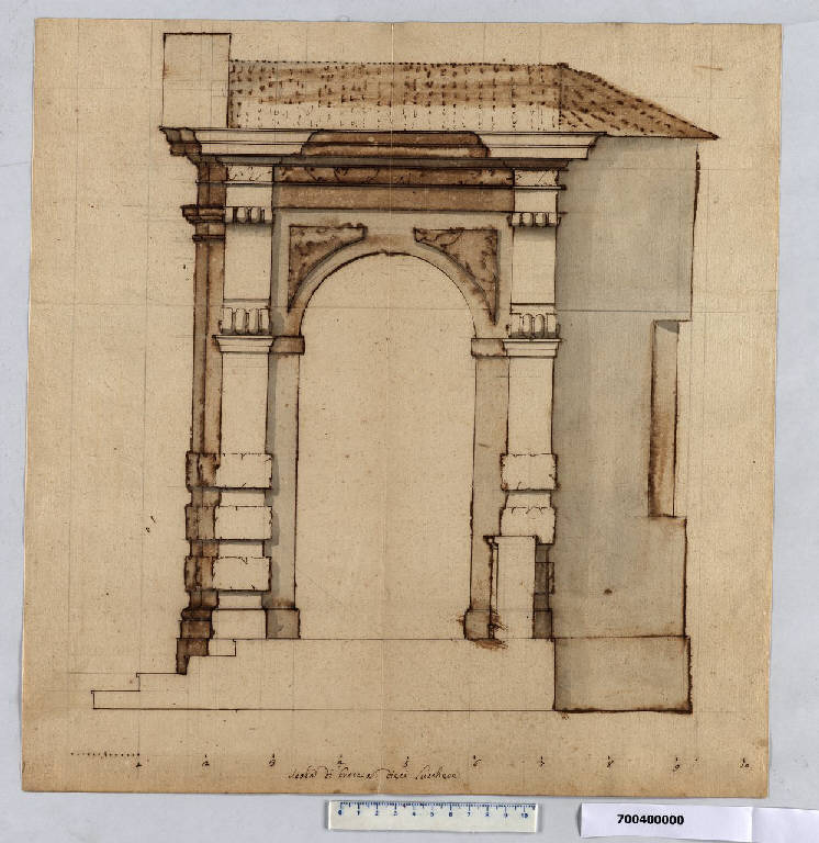 Sezione con prospetto laterale di casino per giardino (disegno) di Martinelli, Domenico ((?)) (sec. XVIII)