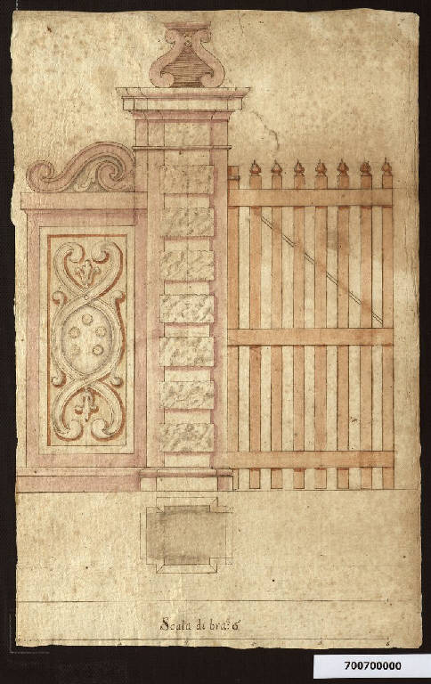Prospetto di cancello (disegno) - ambito lucchese (ultimo quarto sec. XVII)