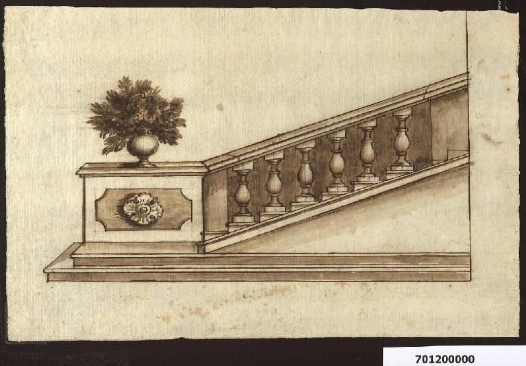 Prospetto di rampa di scala esterna (disegno) - ambito italiano (secc. XVIII/ XIX)