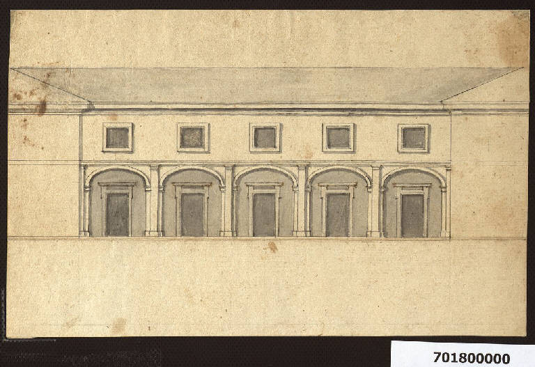 Prospetto posteriore parziale per la villa Sardini a Pieve Santo Stefano (disegno) - ambito lucchese (sec. XVIII)