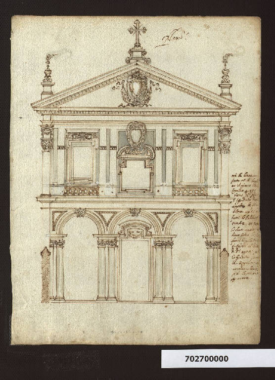Prospetto della chiesa di S. Sebastiano fuori le mura a Roma (disegno) di Mola, Giovan Battista (sec. XVII)