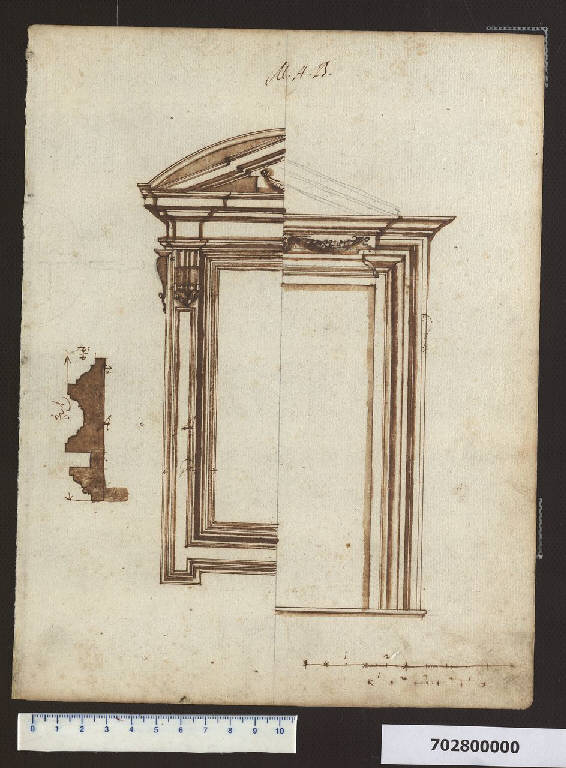 Pianta e prospetto di nicchia nel palazzo dei Conservatori a Roma e finestra (disegno) di Mola, Giovan Battista (sec. XVII)