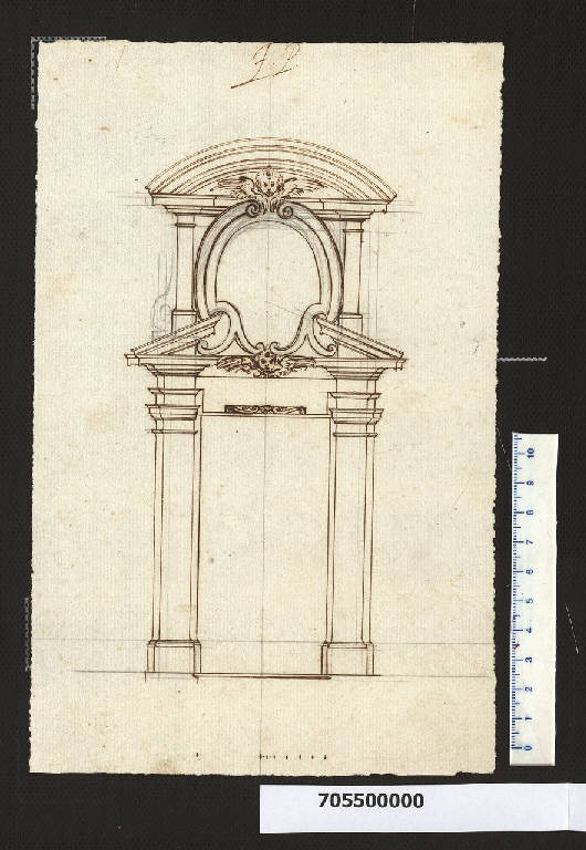 Prospetto di porta per la casa di Pompilio Evangelisti a Roma (disegno) di Mola, Giovan Battista (sec. XVII)