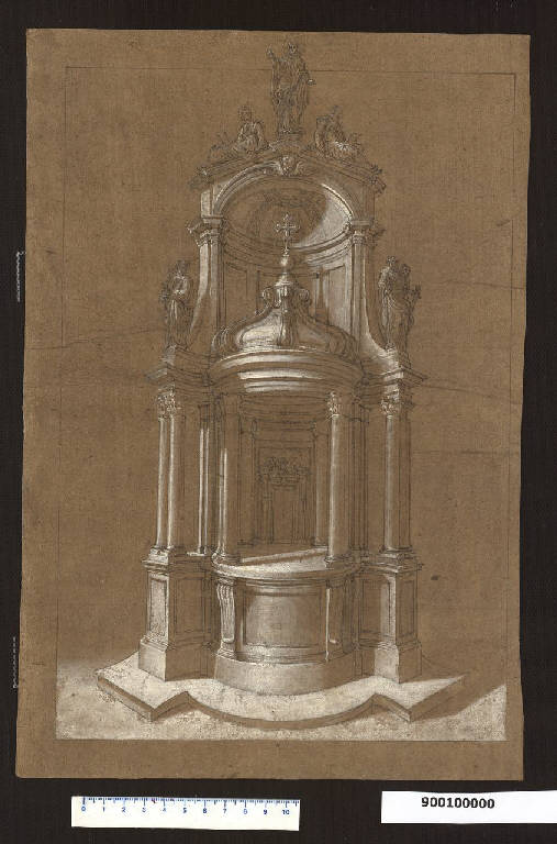 Veduta prospettica di altare (disegno) di Martinelli, Domenico (sec. XVII)