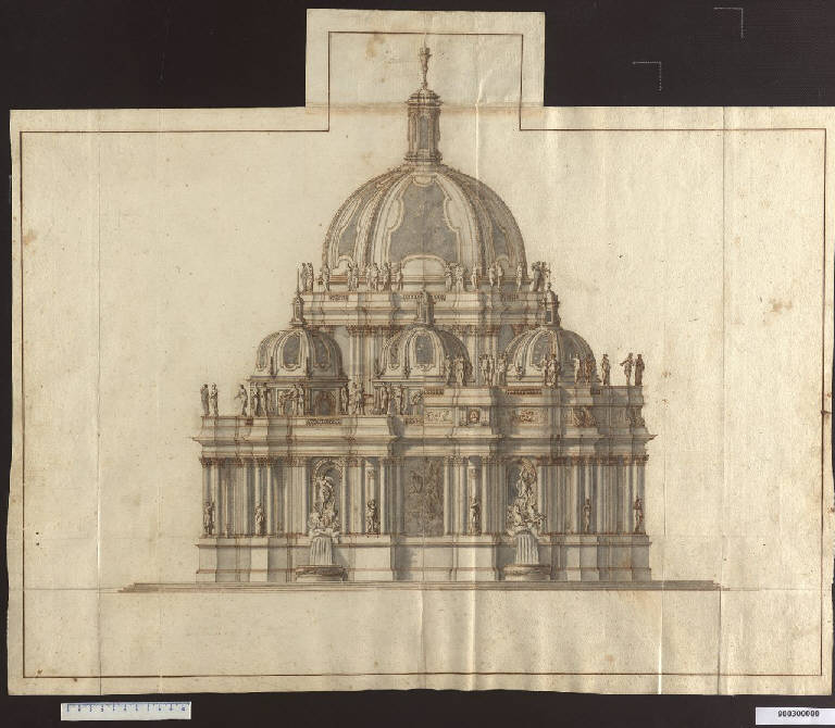 Prospetto di una fontana monumentale a Varsavia (disegno) di Martinelli, Domenico (e aiuti) (sec. XVII)