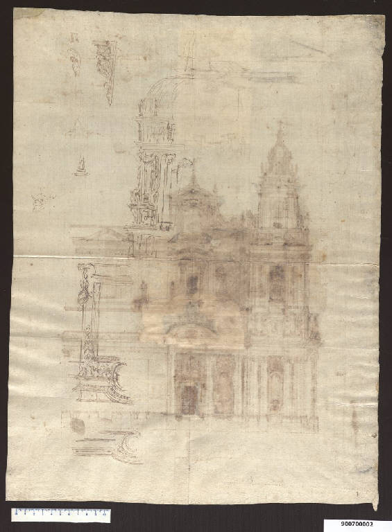 Profilo di finestra e della parte terminale di una torre campanaria di Varsavia (disegno) di Martinelli, Domenico (ultimo quarto sec. XVII)