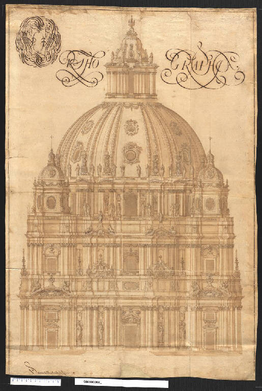 Prospetto di una chiesa monumentale a Varsavia (disegno) di Martinelli, Domenico (sec. XVII)