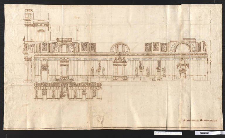 Sezione longitudinale di una chiesa monumentale a Varsavia (disegno) di Martinelli, Domenico (sec. XVII)