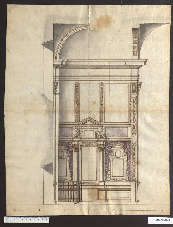 Sezione trasversale di una cappella (disegno) - ambito italiano (prima metà sec. XVII)