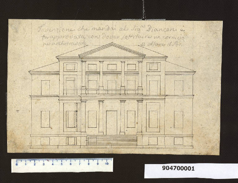 Prospetto principale per la villa Sardini a Pieve Santo Stefano (disegno) di Sardini, Giacomo (sec. XVIII)