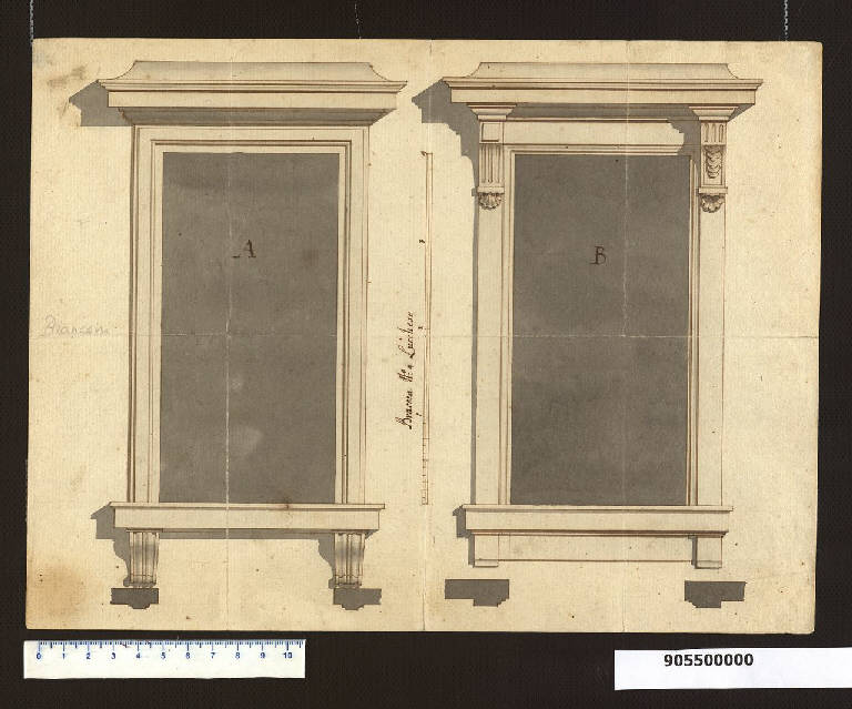 Prospetto di due finestre della villa Sardini a Pieve Santo Stefano (disegno) di Bianconi, Carlo (sec. XVIII)