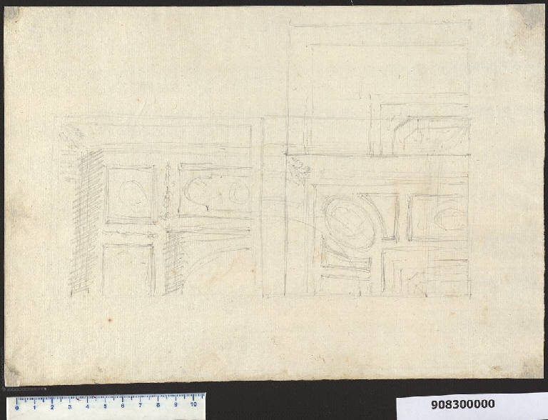 Decorazione del soffitto della sala nella villa Sardini a Pieve Santo Stefano (disegno) di Muzzarelli, Paolo (sec. XVIII)