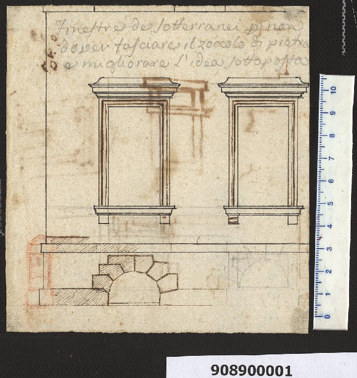 Prospetto delle finestre della villa Sardini a Pieve Santo Stefano (disegno) di Sardini, Giacomo (sec. XVIII)