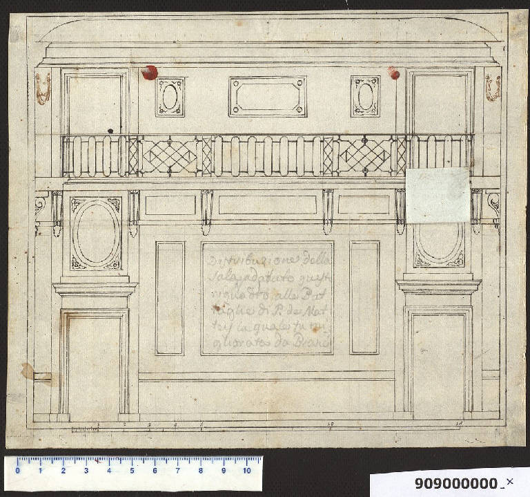 Sezione della sala nella villa Sardini a Pieve Santo Stefano (disegno) di Sardini, Giacomo; Bianconi, Carlo (sec. XVIII)