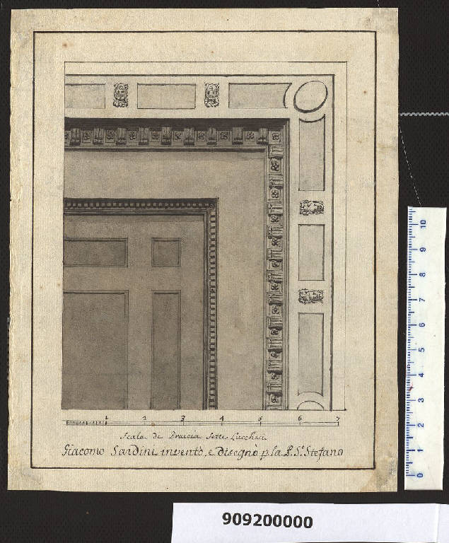 Proiezione in pianta del soffitto della sala nella villa Sardini a Pieve Santo Stefano (disegno) di Sardini, Giacomo (sec. XVIII)