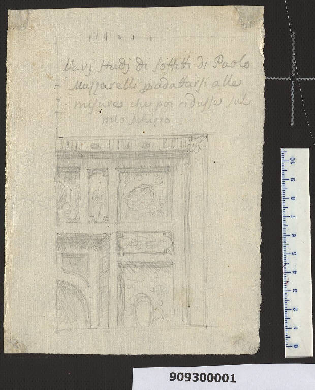 Decorazione del soffitto della sala nella villa Sardini a Pieve Santo Stefano (disegno) di Muzzarelli, Paolo (sec. XVIII)